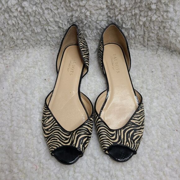 Talbots Zebra Print Peep-toe D'orsay Flats Size 8 - Picture 2 of 6